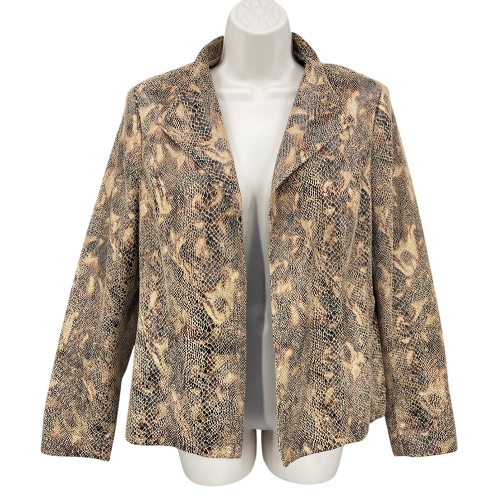 Investments Blazer Woman 10 Beige Snakeskin Statement Jacket Career Trend Animal